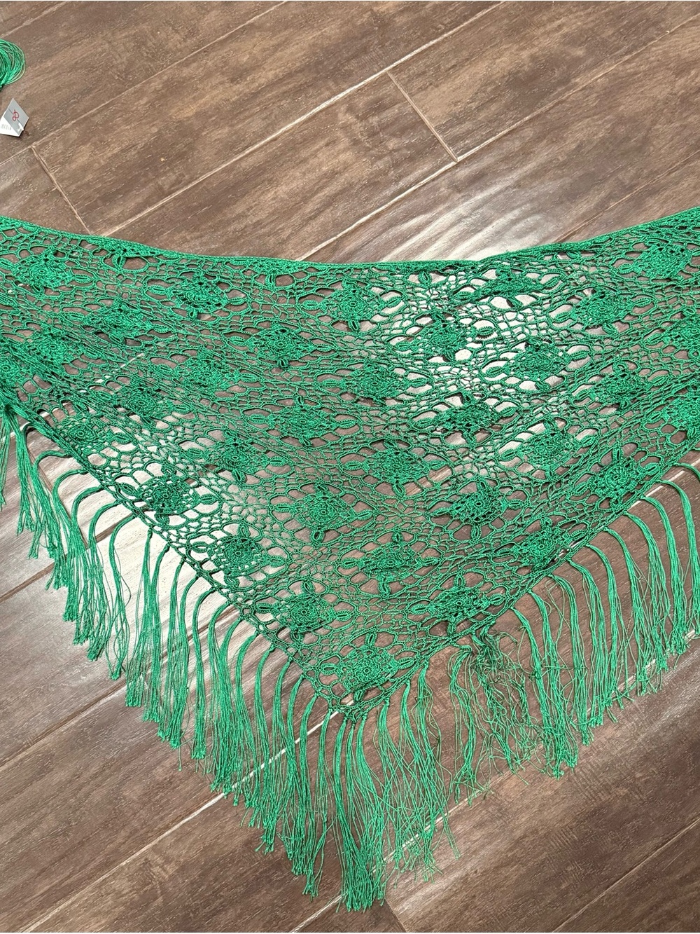 New York & Company Emerald Green Crochet Fringe Shawl